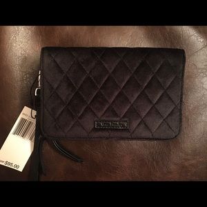 Vera Bradley 3-in1 RFID Crossbody wallet, black velvet with leather accents NWT